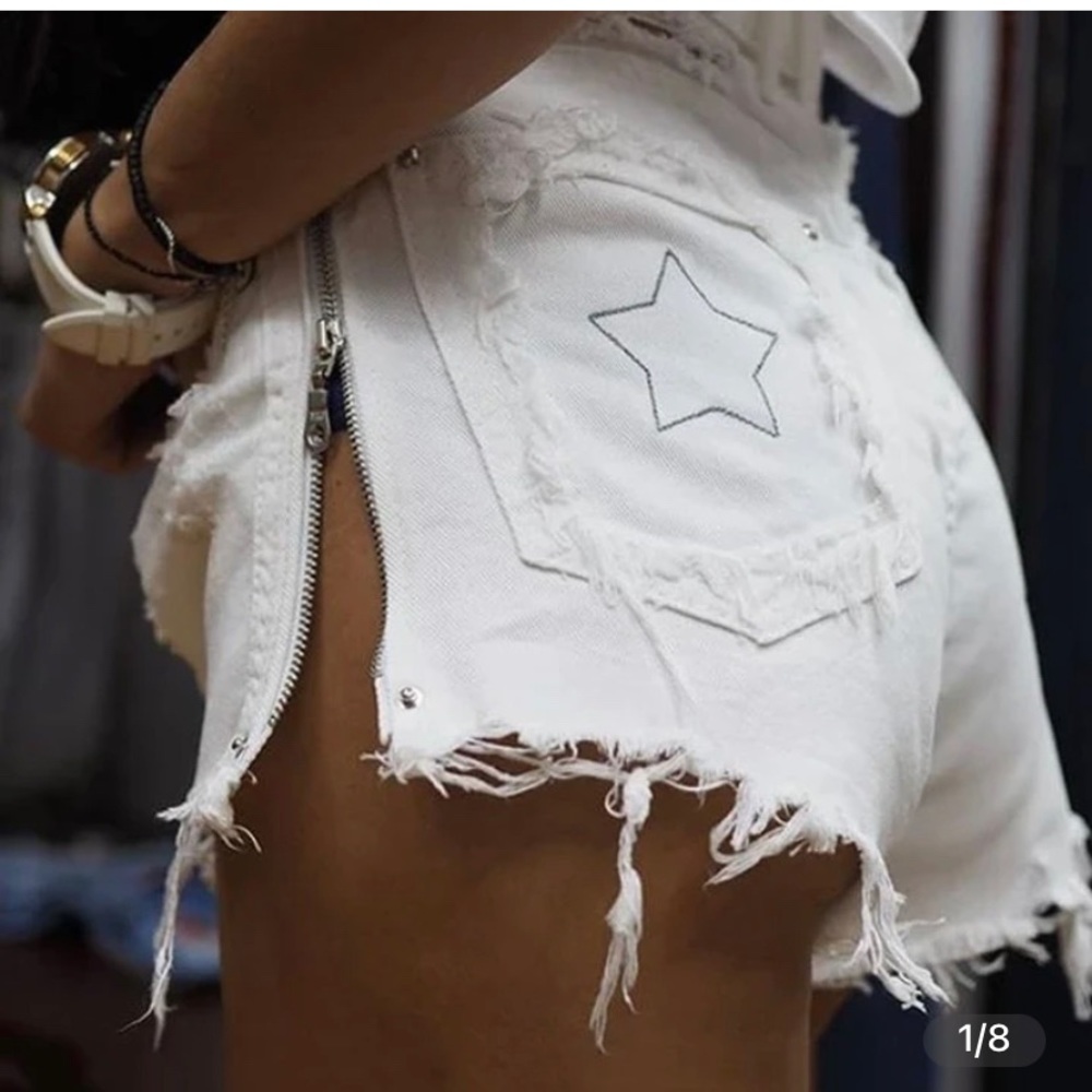 White distressed shorts